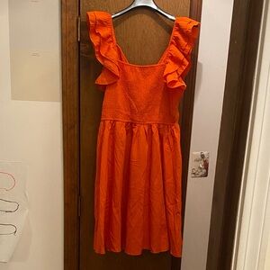 Orange Ruffled Sleeveless Dress
